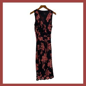 Vintage The Limited Silk Black & Pink Floral Midi Dress Grunge Goth 90s Y2K 8